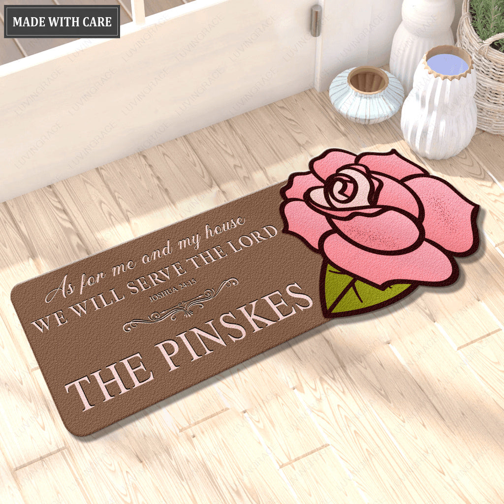 Rose Serve The Lord Personalized Shaped Doormat