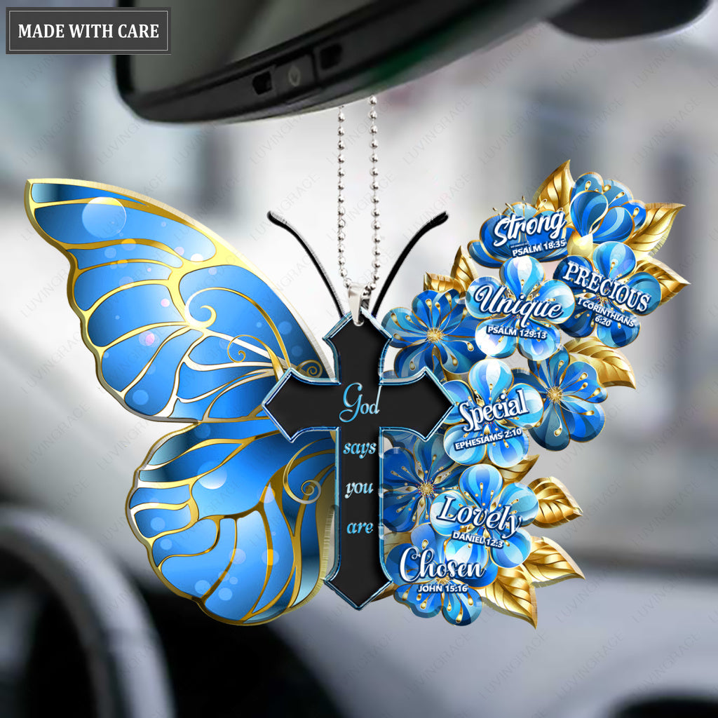 Blue Butterfly And Cross God Says you Are Ornament