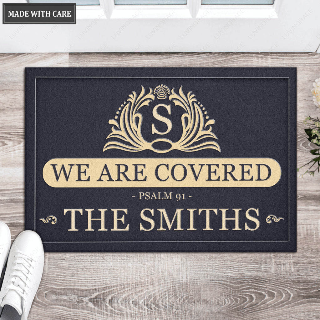 Luvingrace L147 Vintage Monogram Collection We Are Covered Personalized Doormat