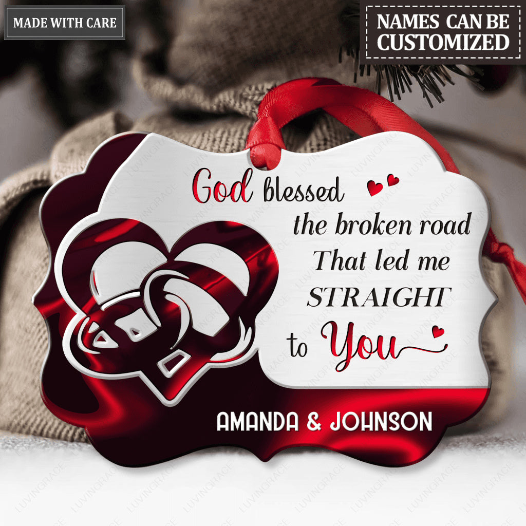 Personalized Red Couple Rings God Blessed Ornament