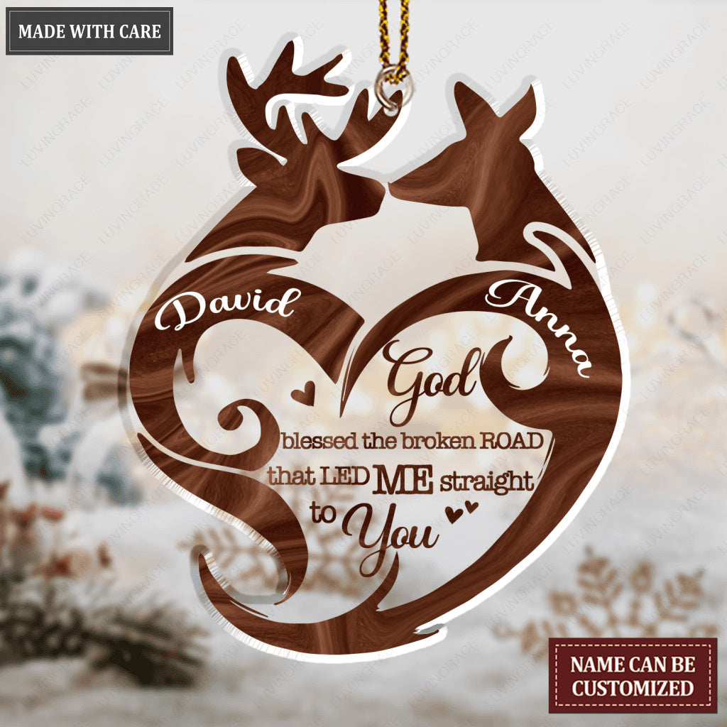 Heart Deer Couple Personalized Shaped Transparent Ornament