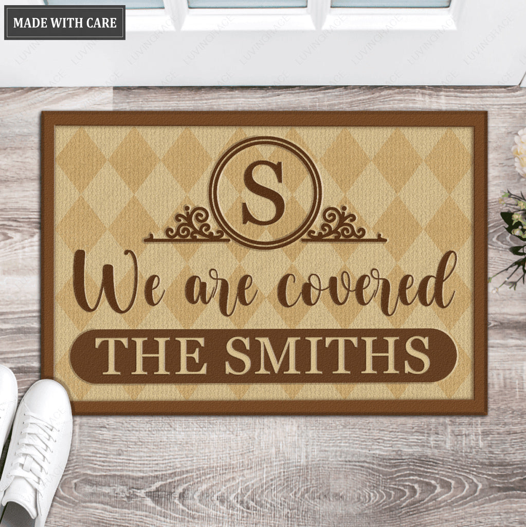 Luvingrace L157 Vintage Monogram Collection We Are Covered Personalized Doormat