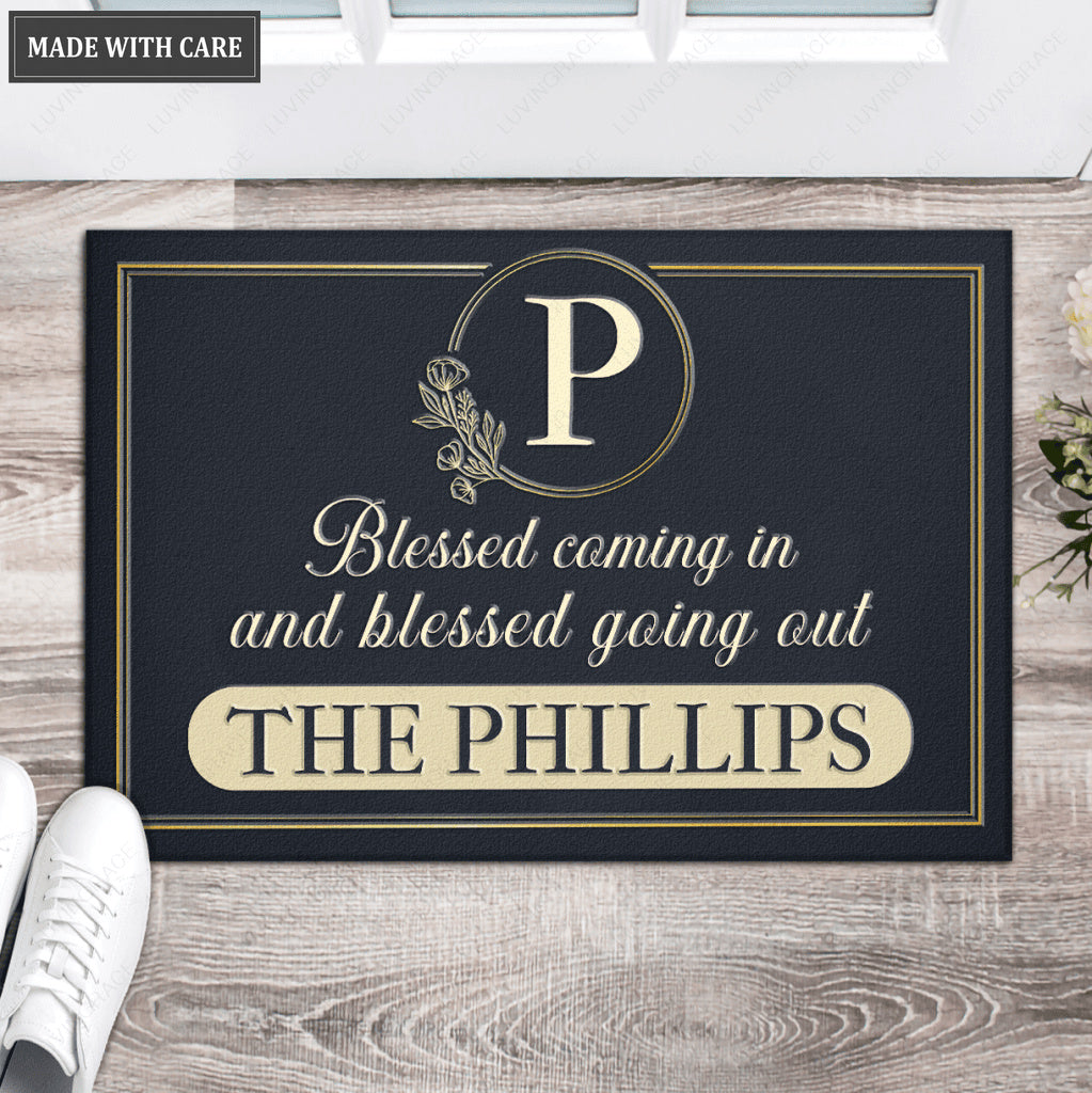 Luvingrace L164 Vintage Elegant Blessed Coming In Personalized Doormat