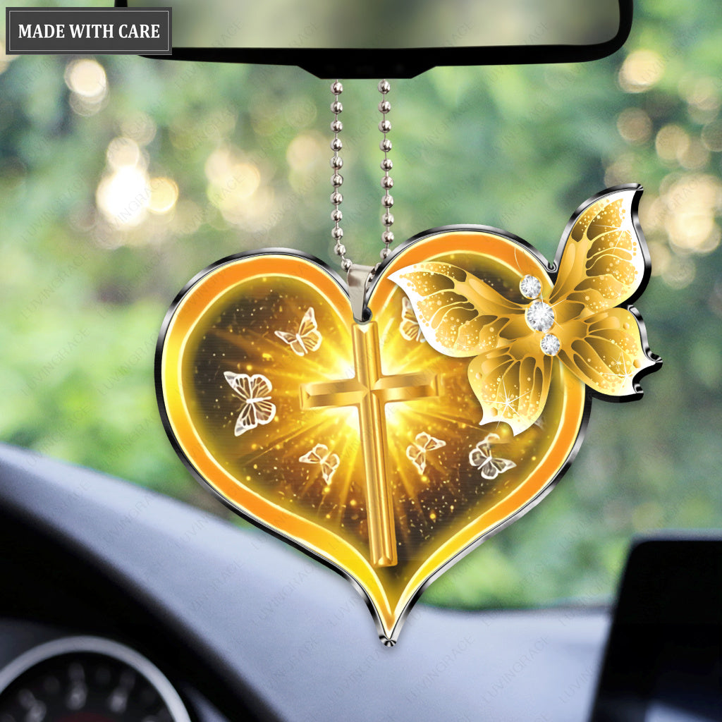 Cross Butterfly Heart Ornament