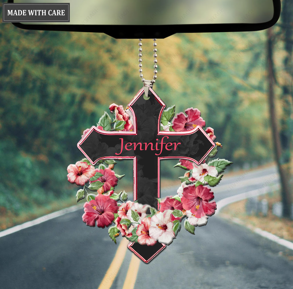 Personalized Hibicus Wreath Cross Ornament