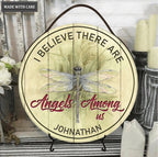 Personalized Dragonfly Angels Wood Circle Sign