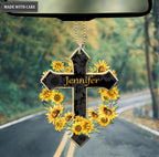 Personalized Sunflower Wreath Cross Ornament