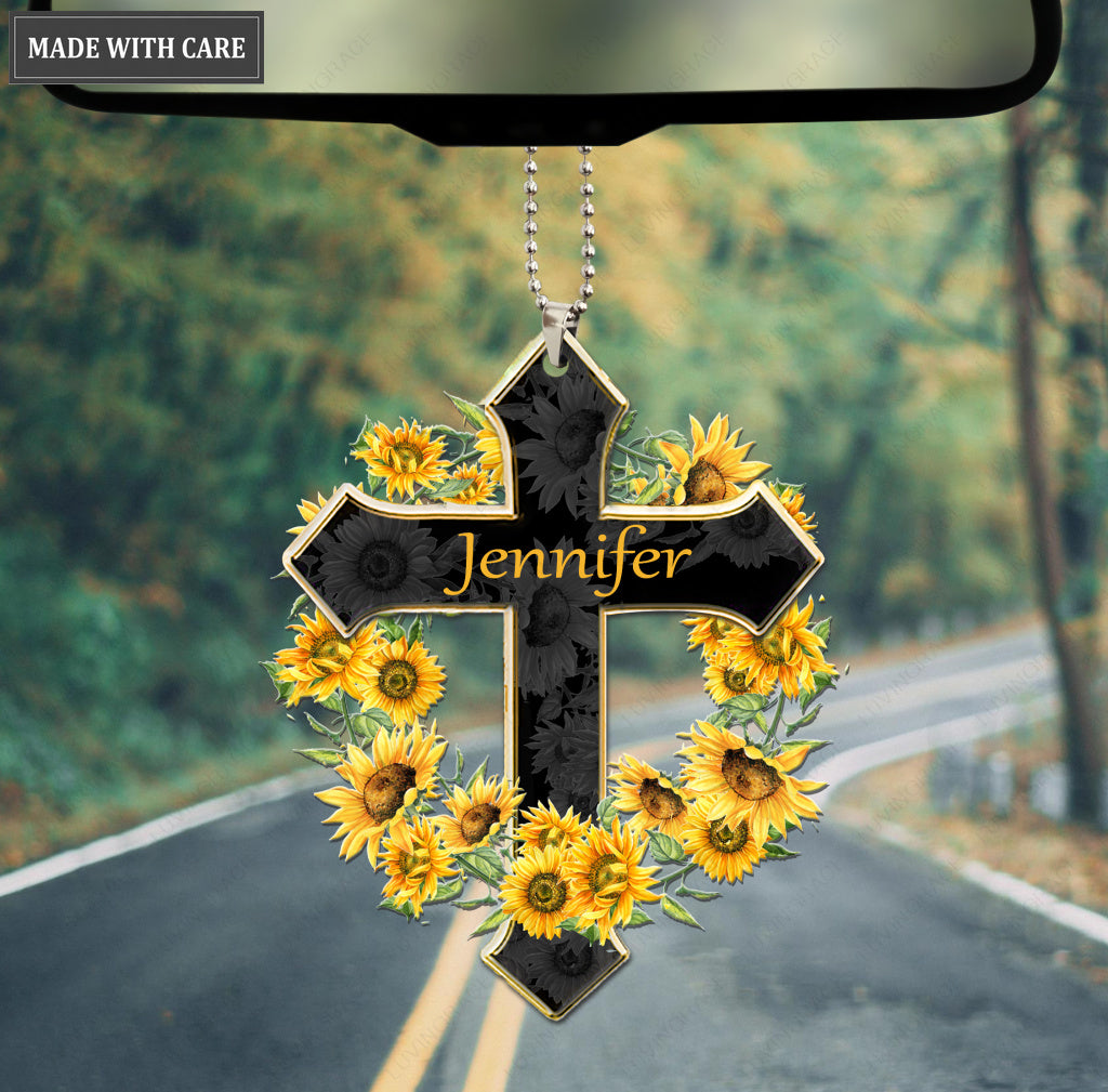 Personalized Sunflower Wreath Cross Ornament
