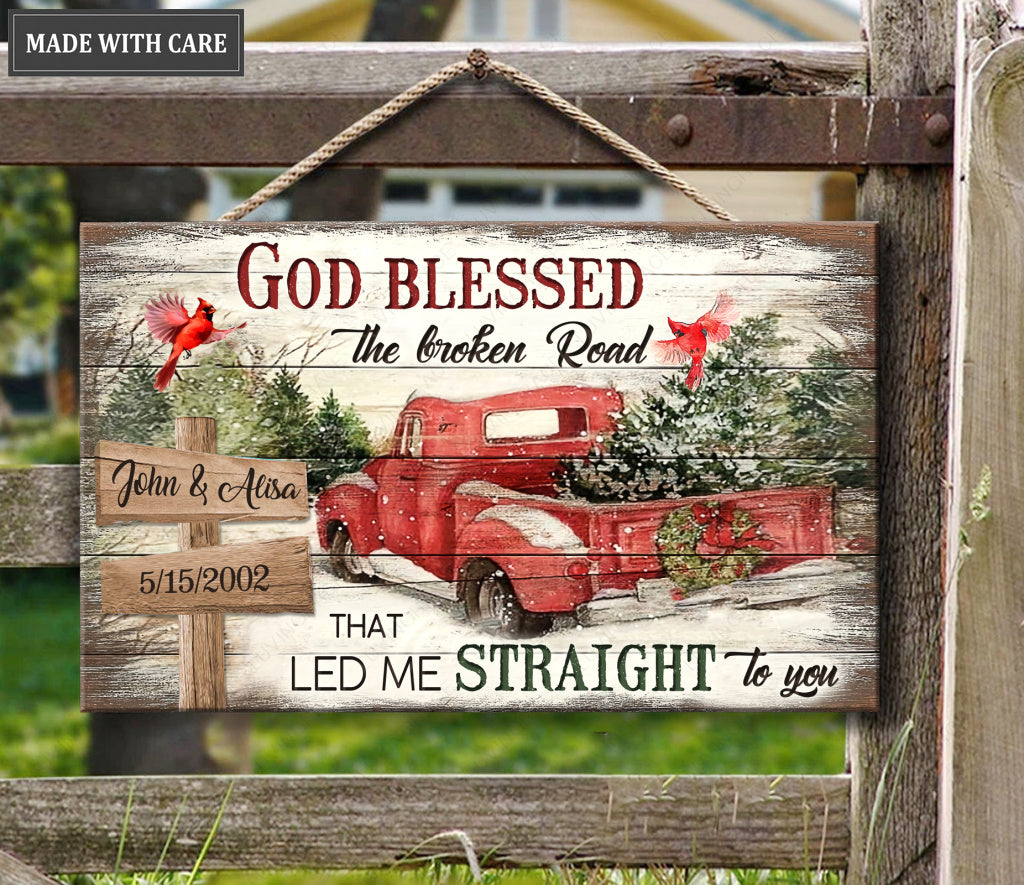 Personalized God Blessed Winter Wood Rectangle Sign