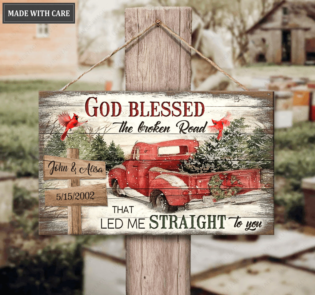 Personalized God Blessed Winter Wood Rectangle Sign