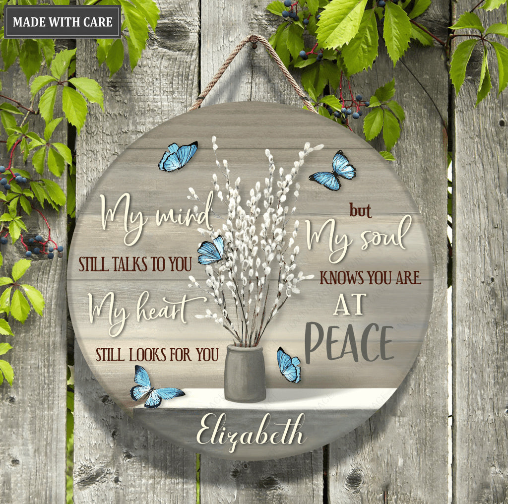 Personalized My Mind Butterfly Wood Circle Sign