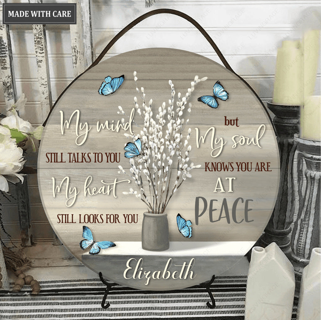 Personalized My Mind Butterfly Wood Circle Sign