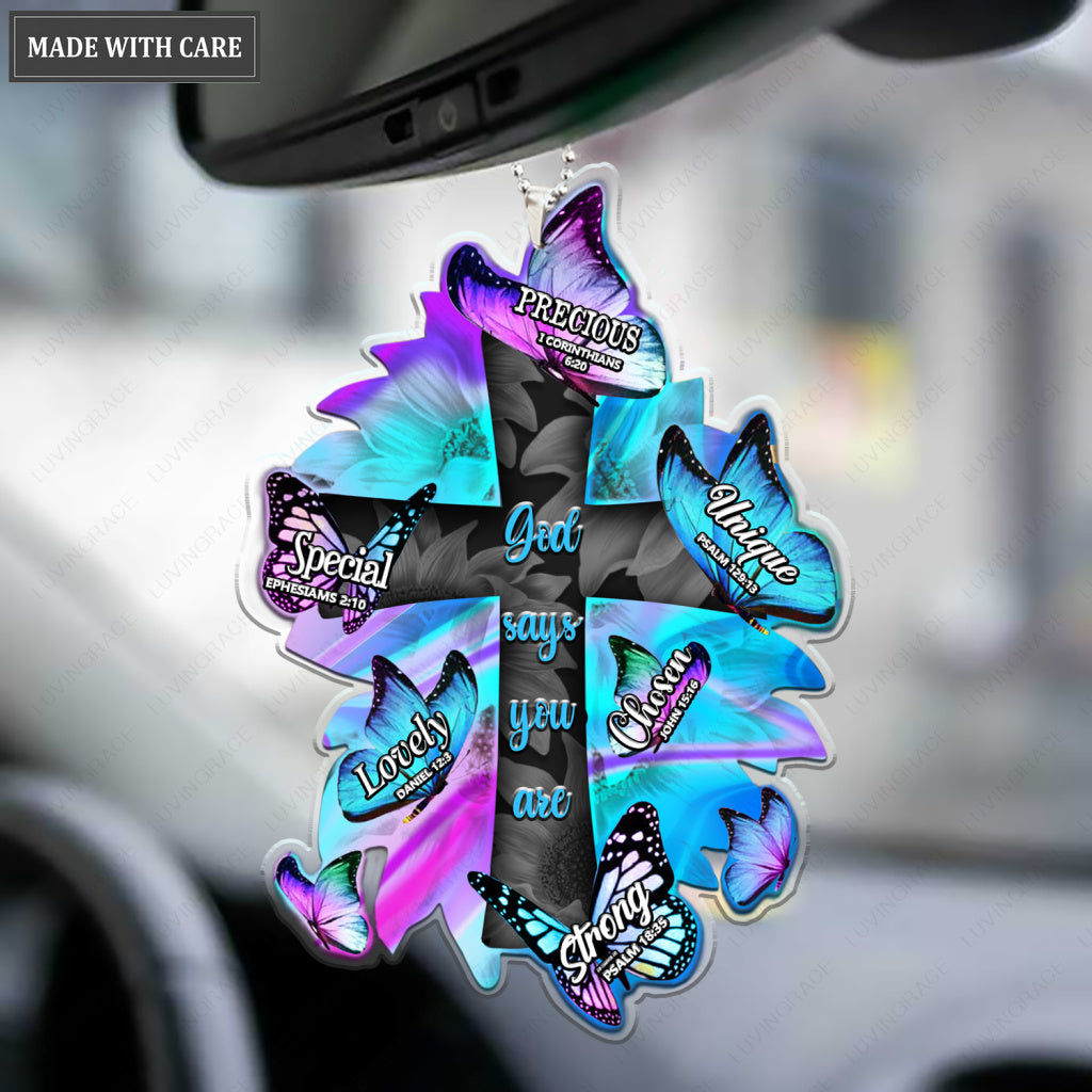 Holographic Cross And Butterflies God Says You Are Ornament