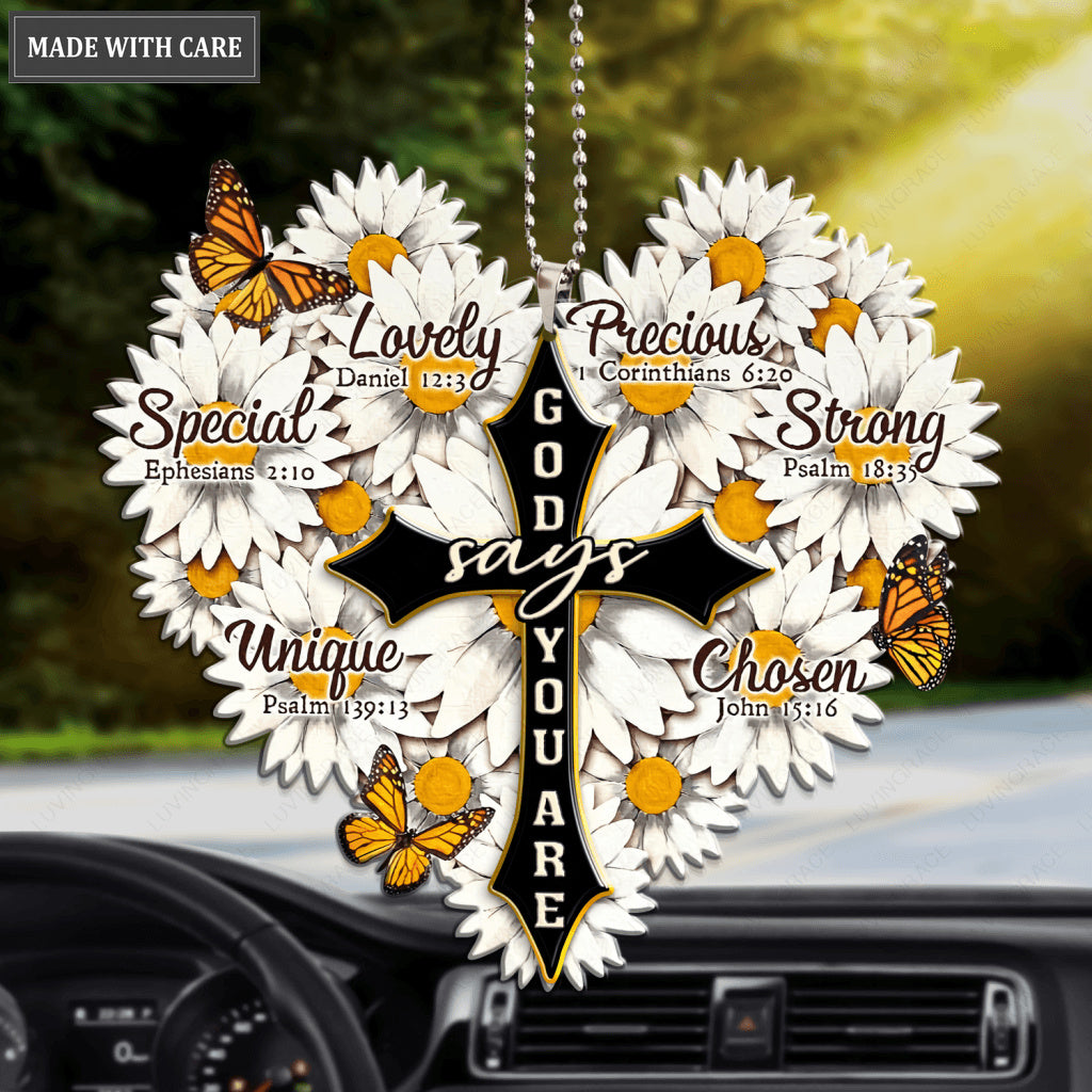 Daisy Heart With Cross God Says You Are Ornament