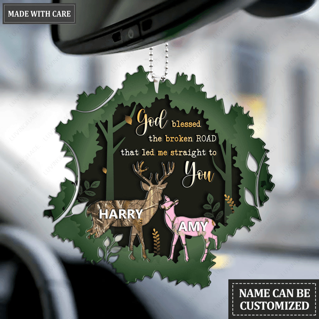 Deer Couple In Forest God Blessed Personalized Ornament