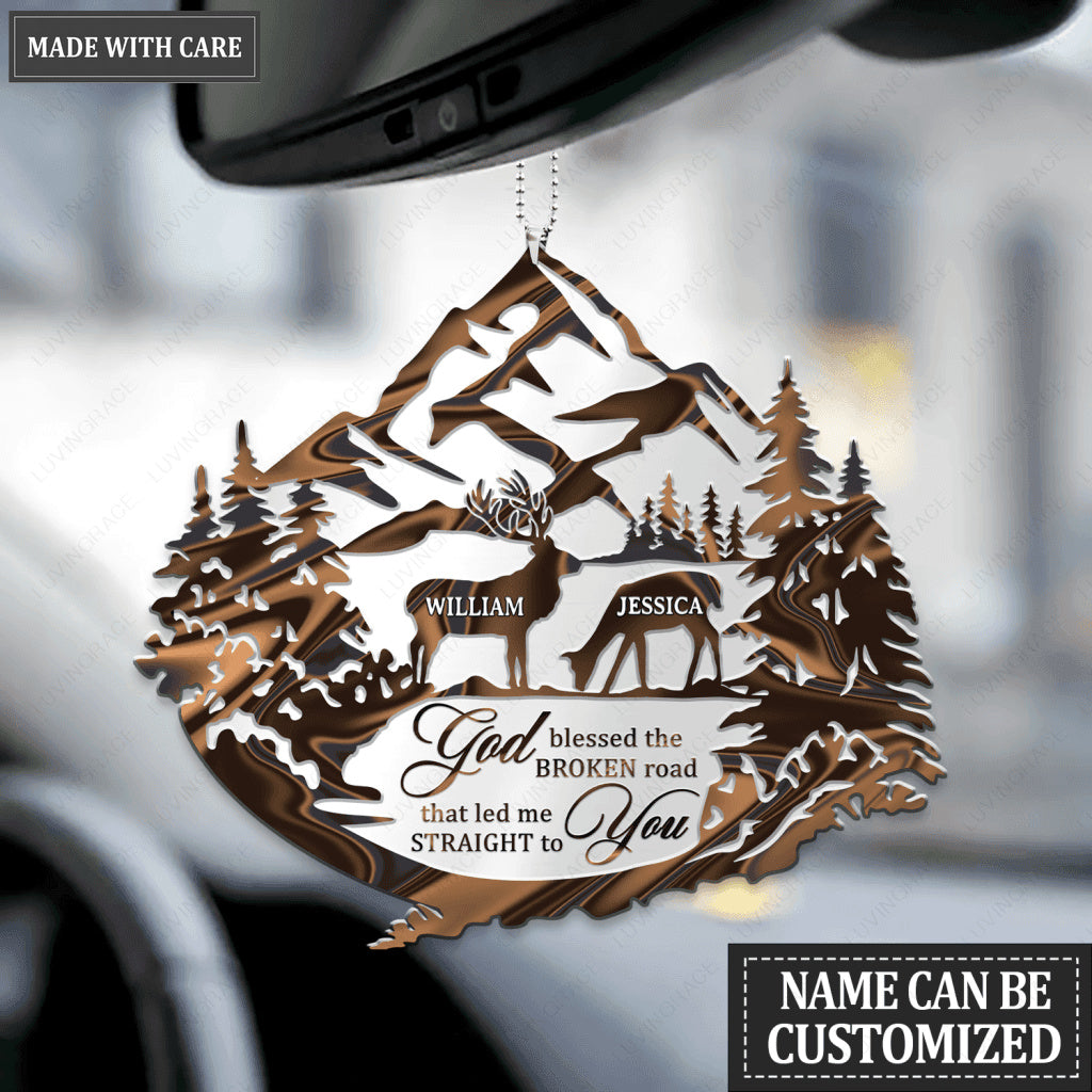 Personalized God Blessed Deer Couple And Forest Ornament