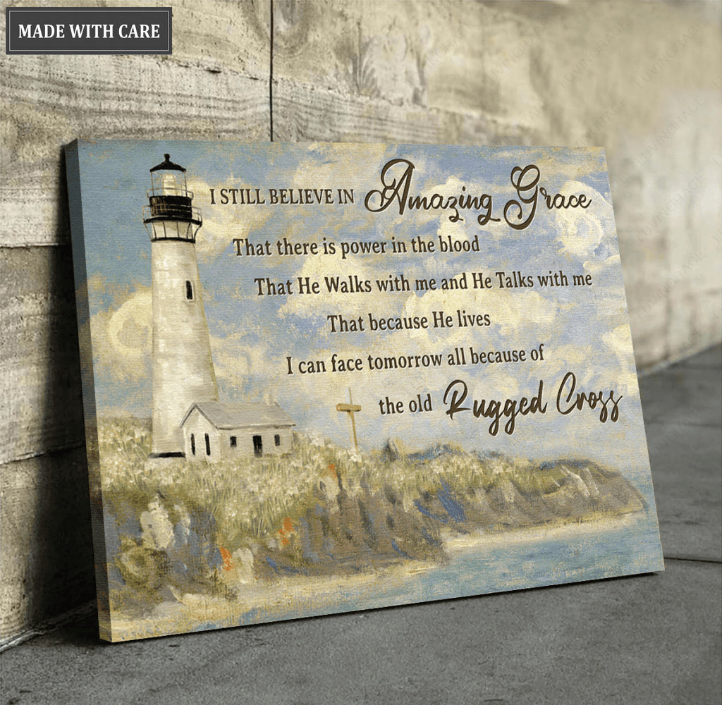Lighthouse And Cross Amazing Grace Wall Art