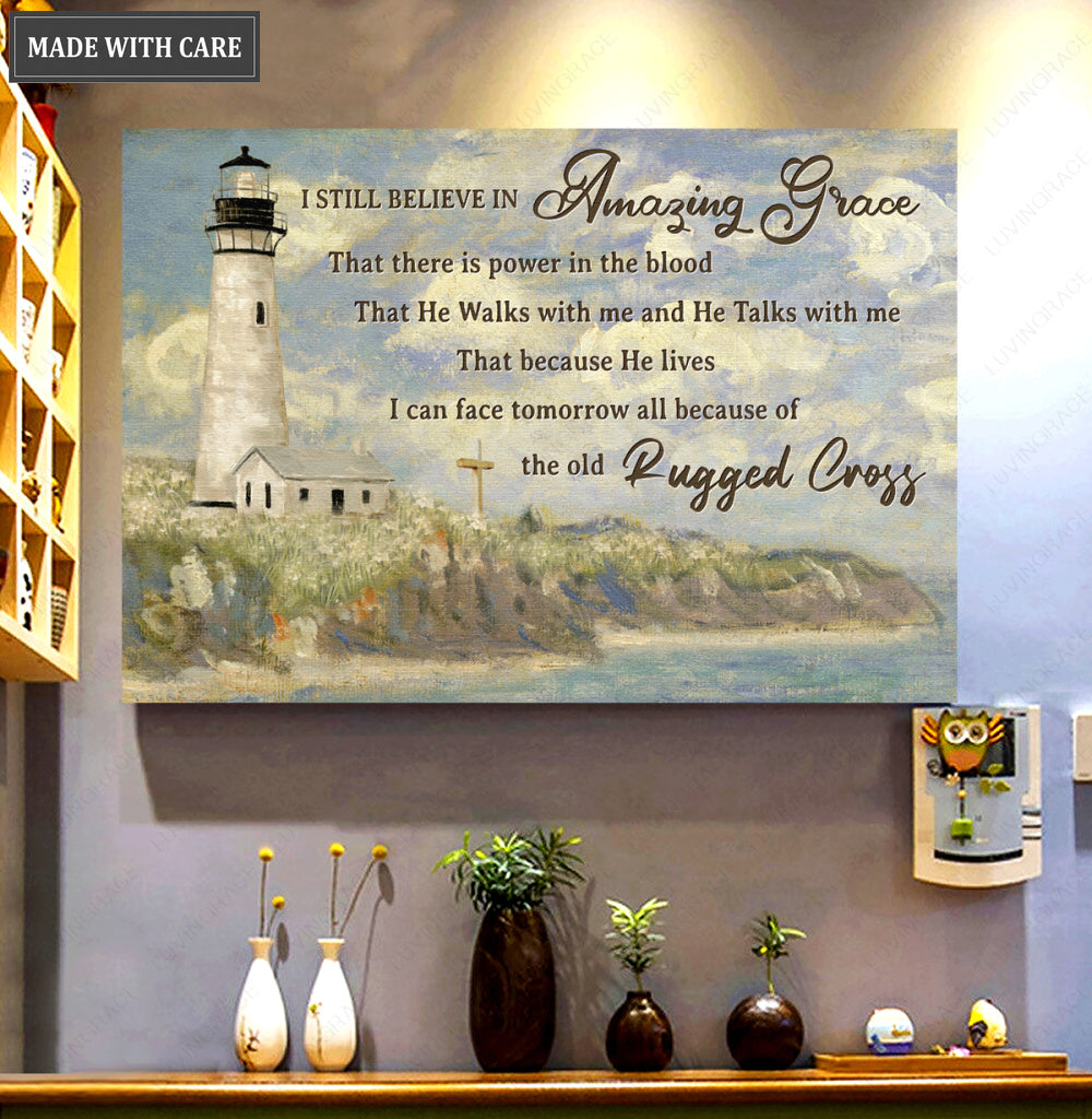 Lighthouse And Cross Amazing Grace Wall Art