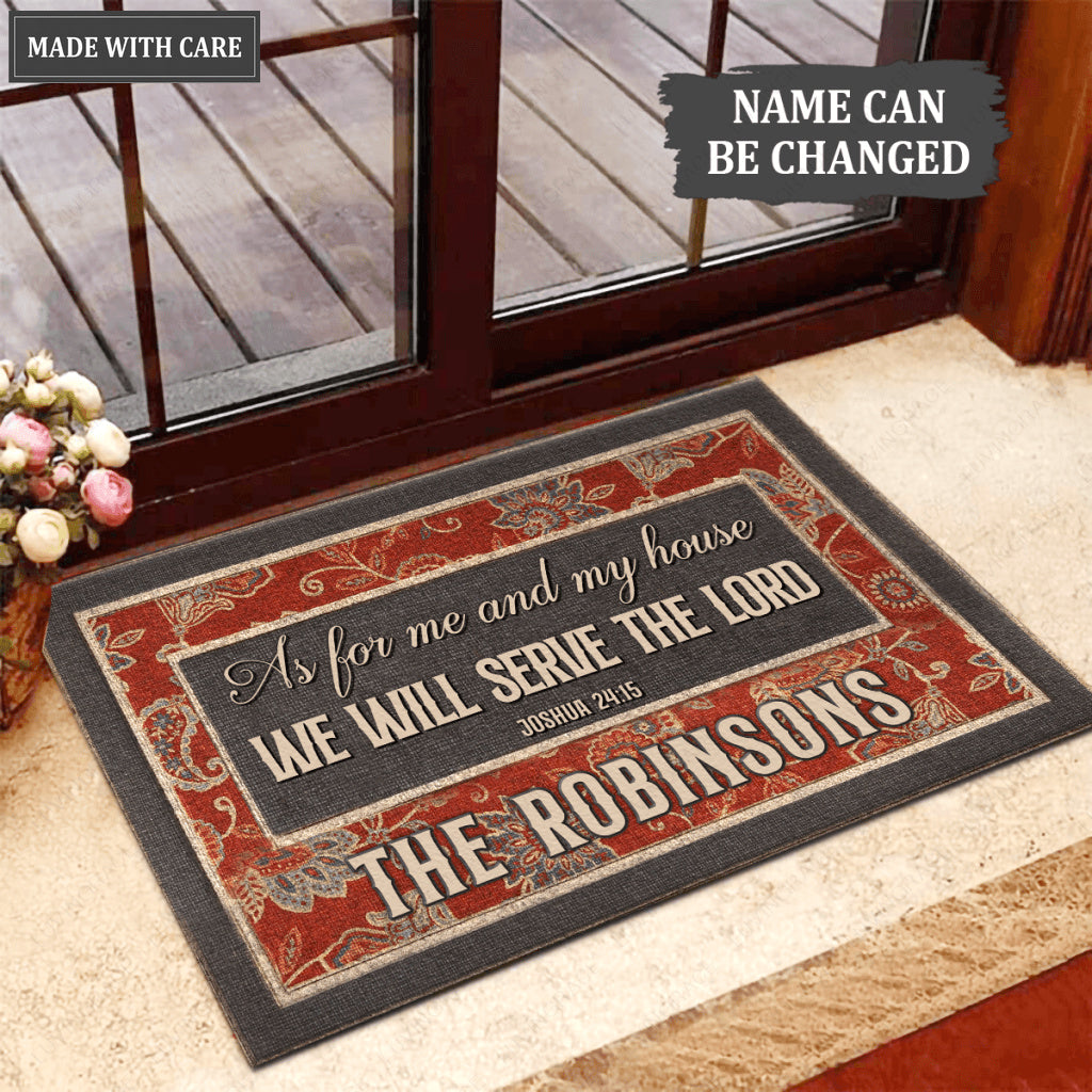 Vintage Flowers Serve The Lord Personalized Doormat