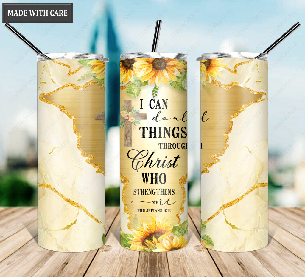 Floral All Things Through Christ Skinny Tumbler