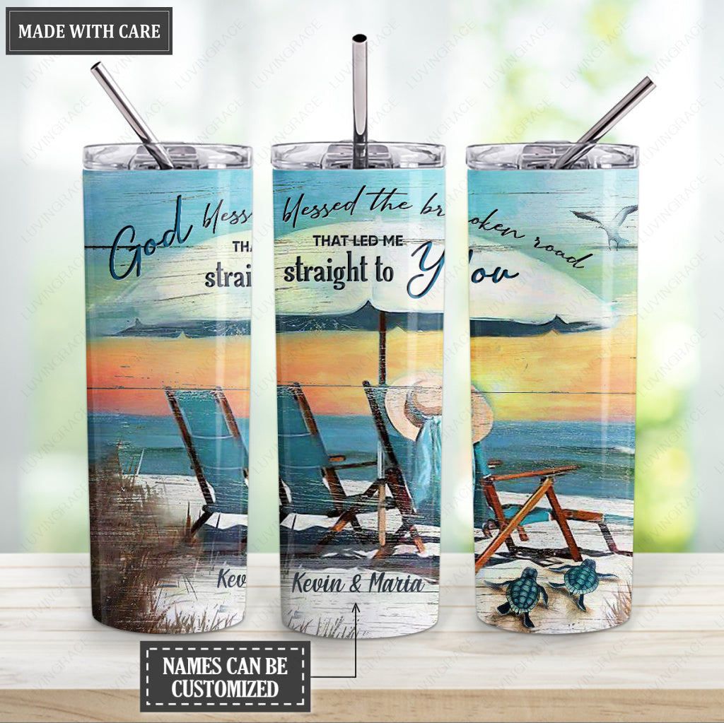 Personalized Blessed The Broken Road Skinny Tumbler