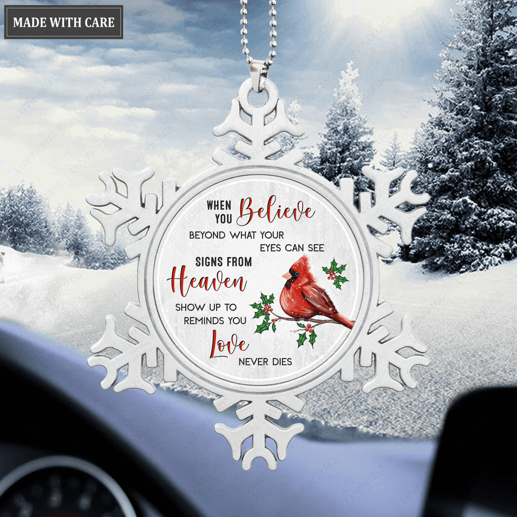Snowflake Cardinal When You Believe Ornament