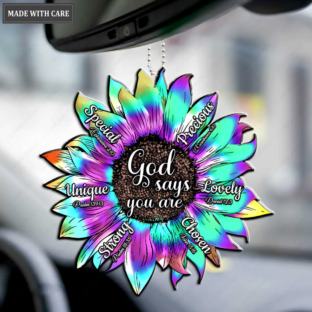 Holographic Tie Dye Sunflower God Says You Are Ornament