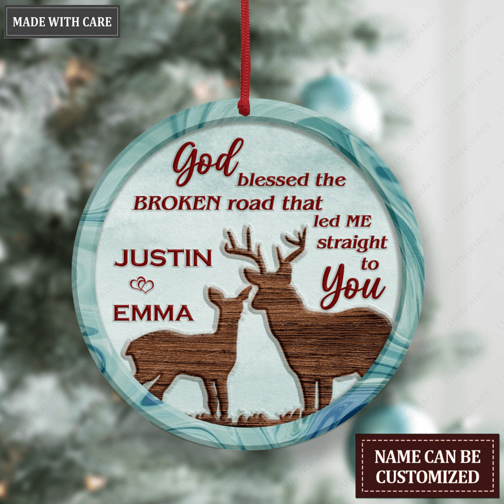Christmas Deer Couple God Blessed Personalized Ornament