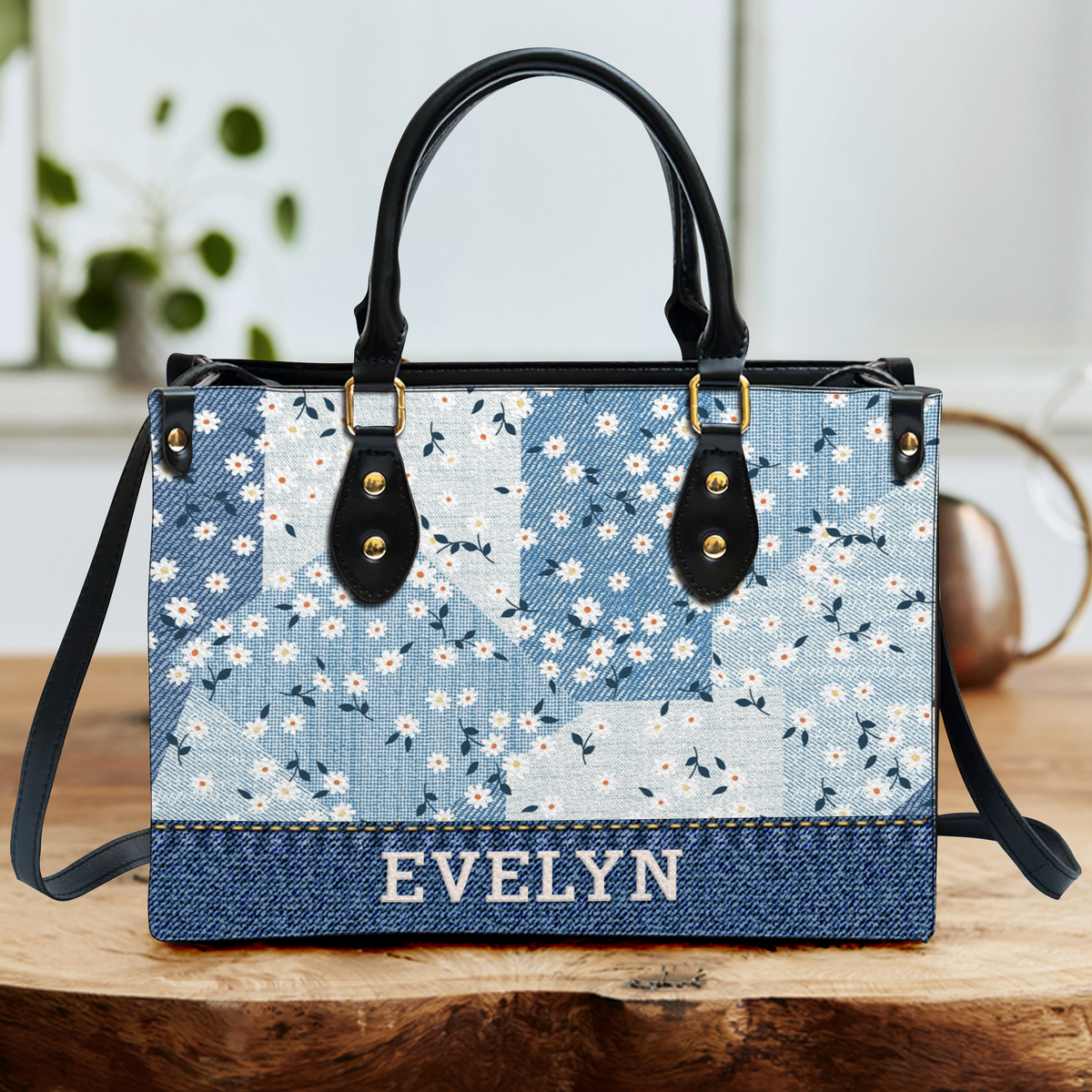 Daisy Flower Jean Pattern Custom Tumbler Gifts - Personalized Custom Leather Bag