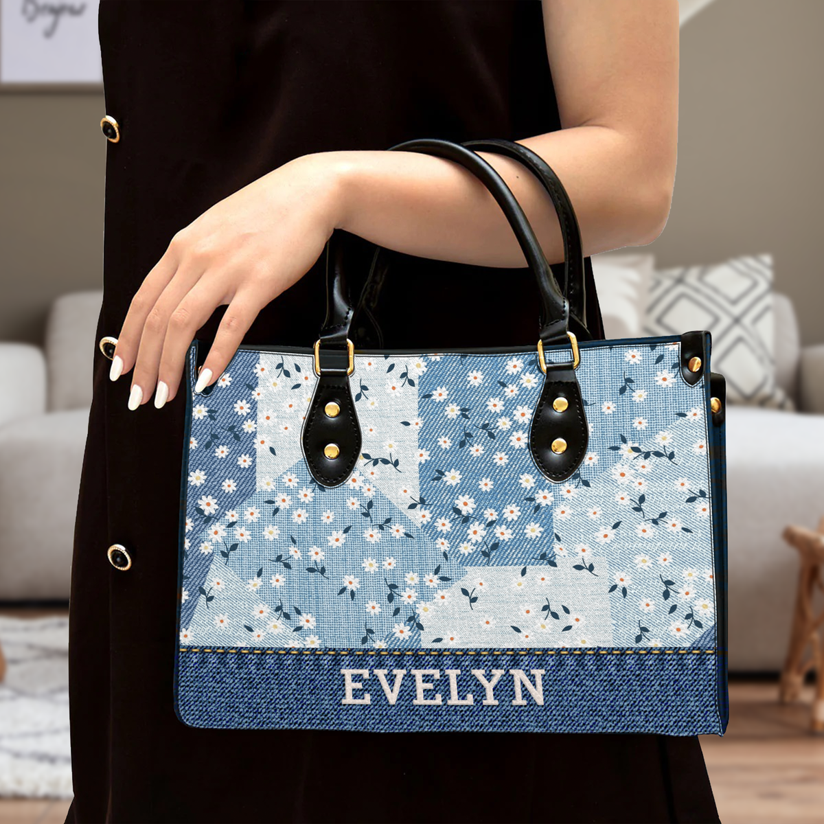 Daisy Flower Jean Pattern Custom Tumbler Gifts - Personalized Custom Leather Bag