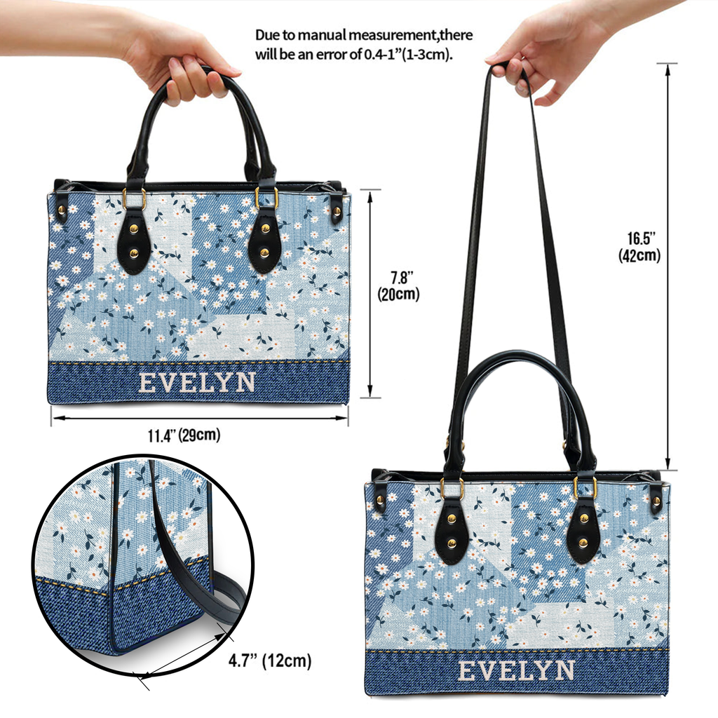 Daisy Flower Jean Pattern Custom Tumbler Gifts - Personalized Custom Leather Bag