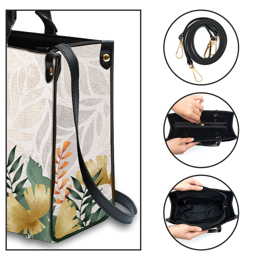 Elegant Leaves Floral Pattern Custom Leather Handbag - Personalized Custom Leather Bag