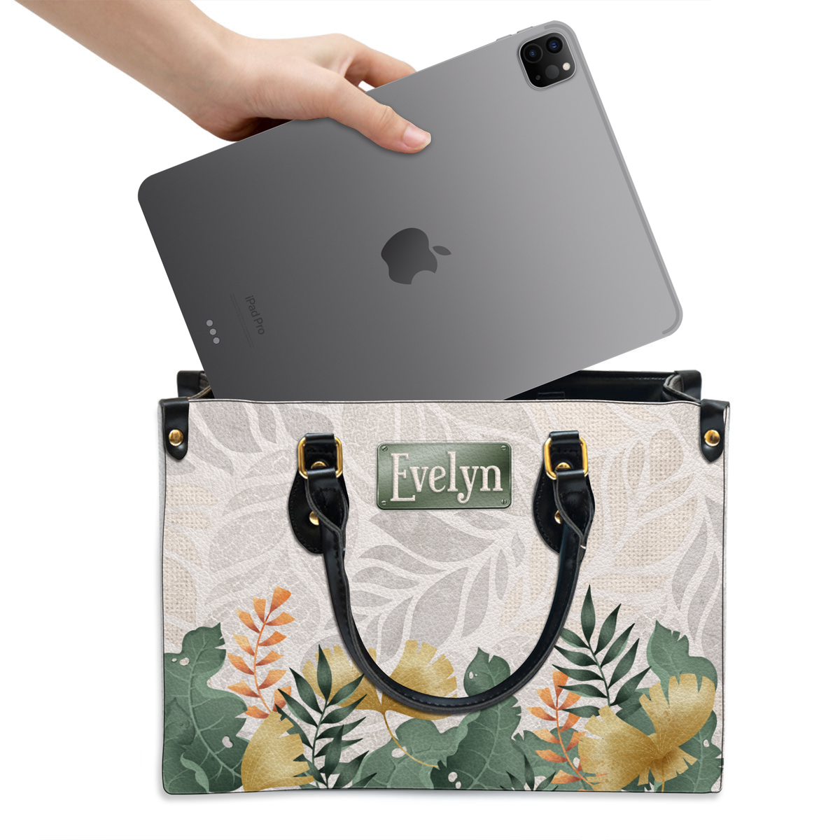 Elegant Leaves Floral Pattern Custom Leather Handbag - Personalized Custom Leather Bag