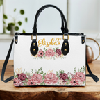 Roses Glitter Floral Custom Leather Handbag - Personalized Custom Leather Bag
