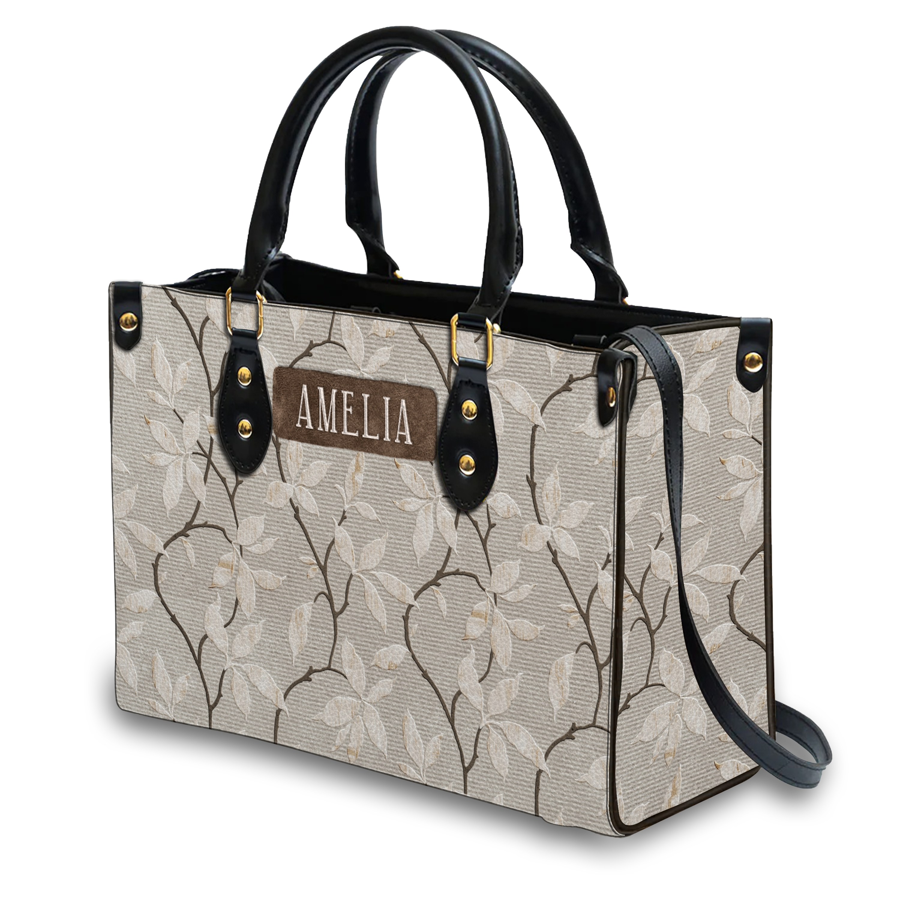 Vintage Leaves Floral Custom Leather Handbag - Personalized Custom Leather Bag