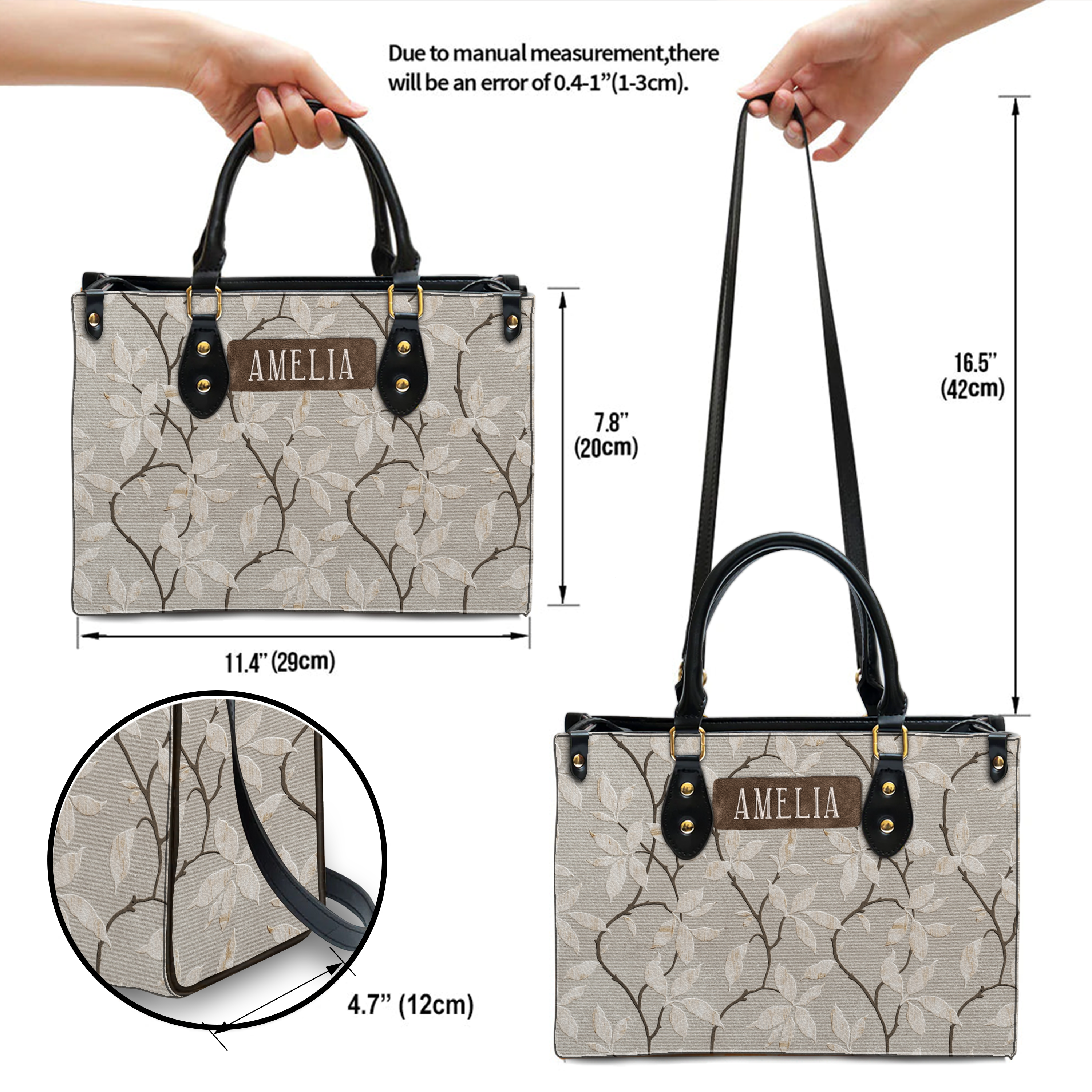 Vintage Leaves Floral Custom Leather Handbag - Personalized Custom Leather Bag
