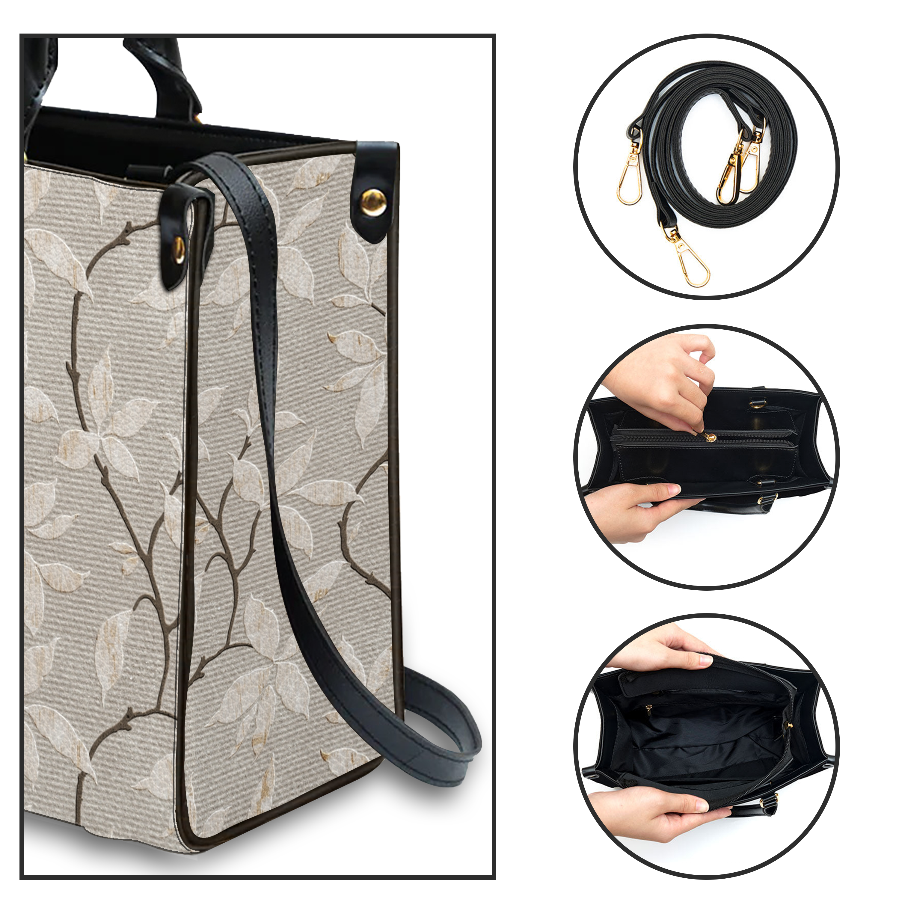 Vintage Leaves Floral Custom Leather Handbag - Personalized Custom Leather Bag