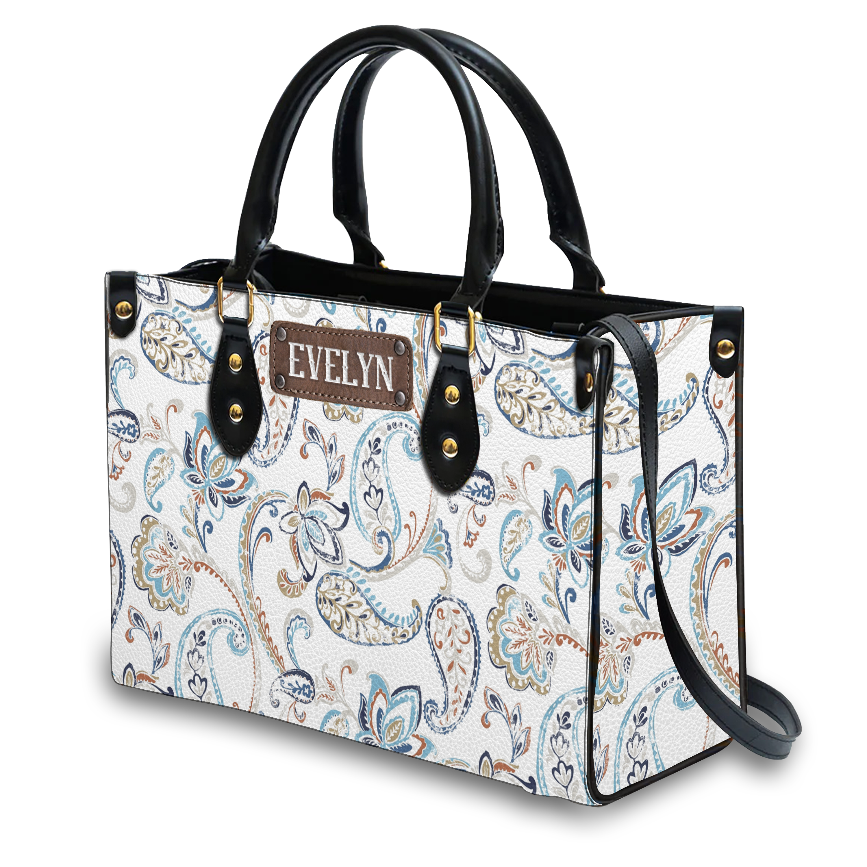 Vintage Paisley Pattern Custom Leather Handbag - Personalized Custom Leather Bag