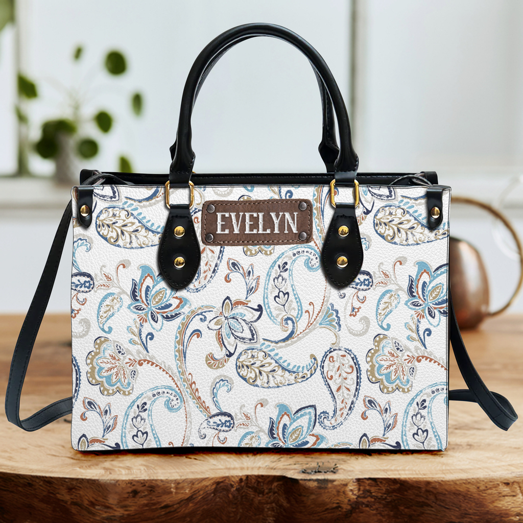 Vintage Paisley Pattern Custom Leather Handbag - Personalized Custom Leather Bag