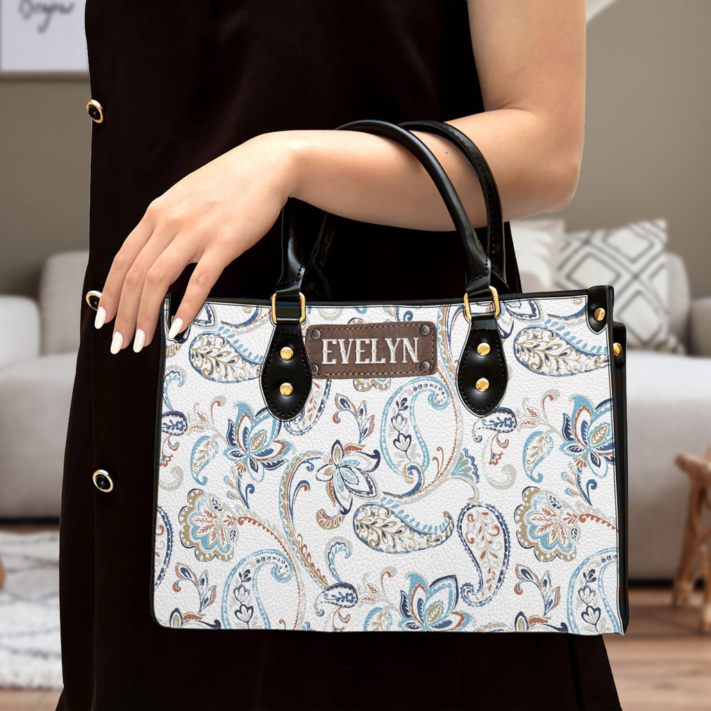 Vintage Paisley Pattern Custom Leather Handbag - Personalized Custom Leather Bag