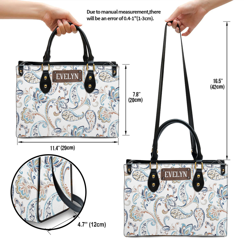 Vintage Paisley Pattern Custom Leather Handbag - Personalized Custom Leather Bag