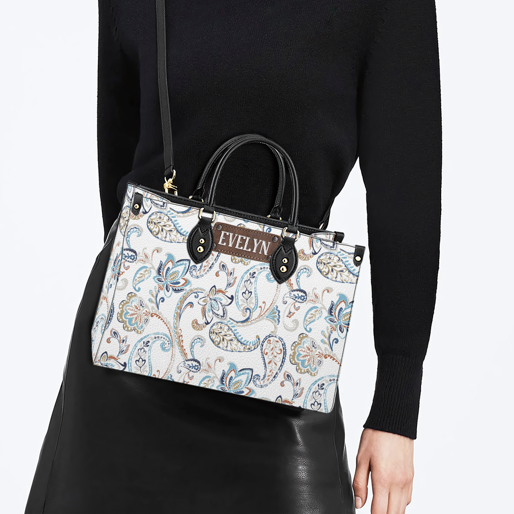 Vintage Paisley Pattern Custom Leather Handbag - Personalized Custom Leather Bag