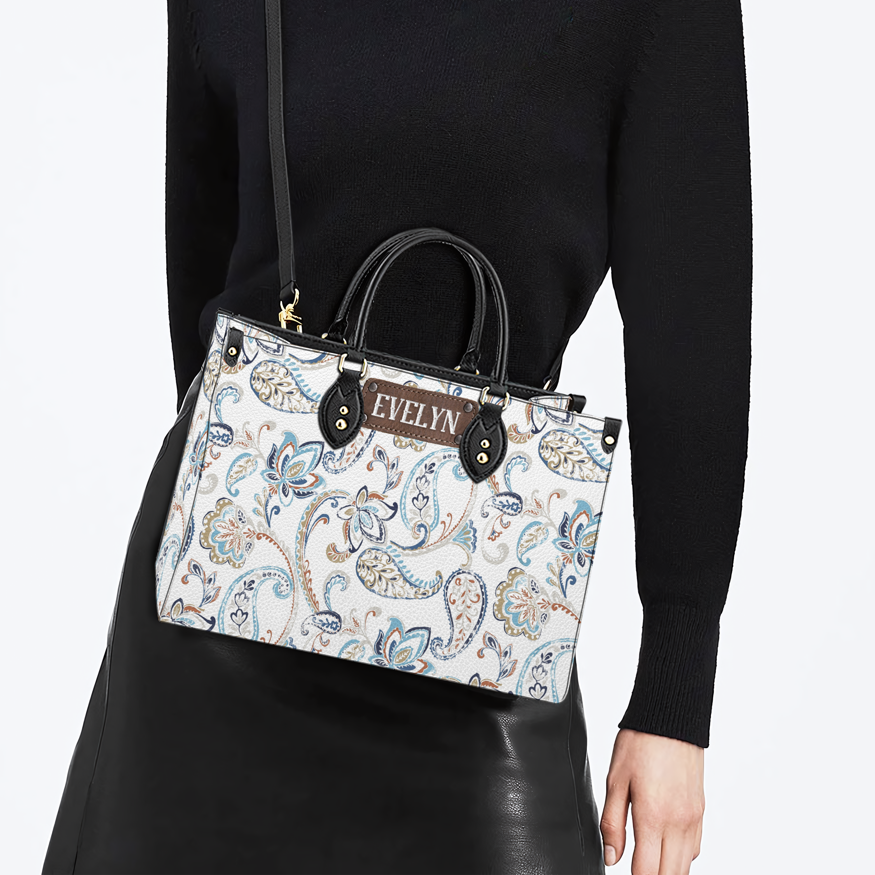 Vintage Paisley Pattern Custom Leather Handbag - Personalized Custom Leather Bag
