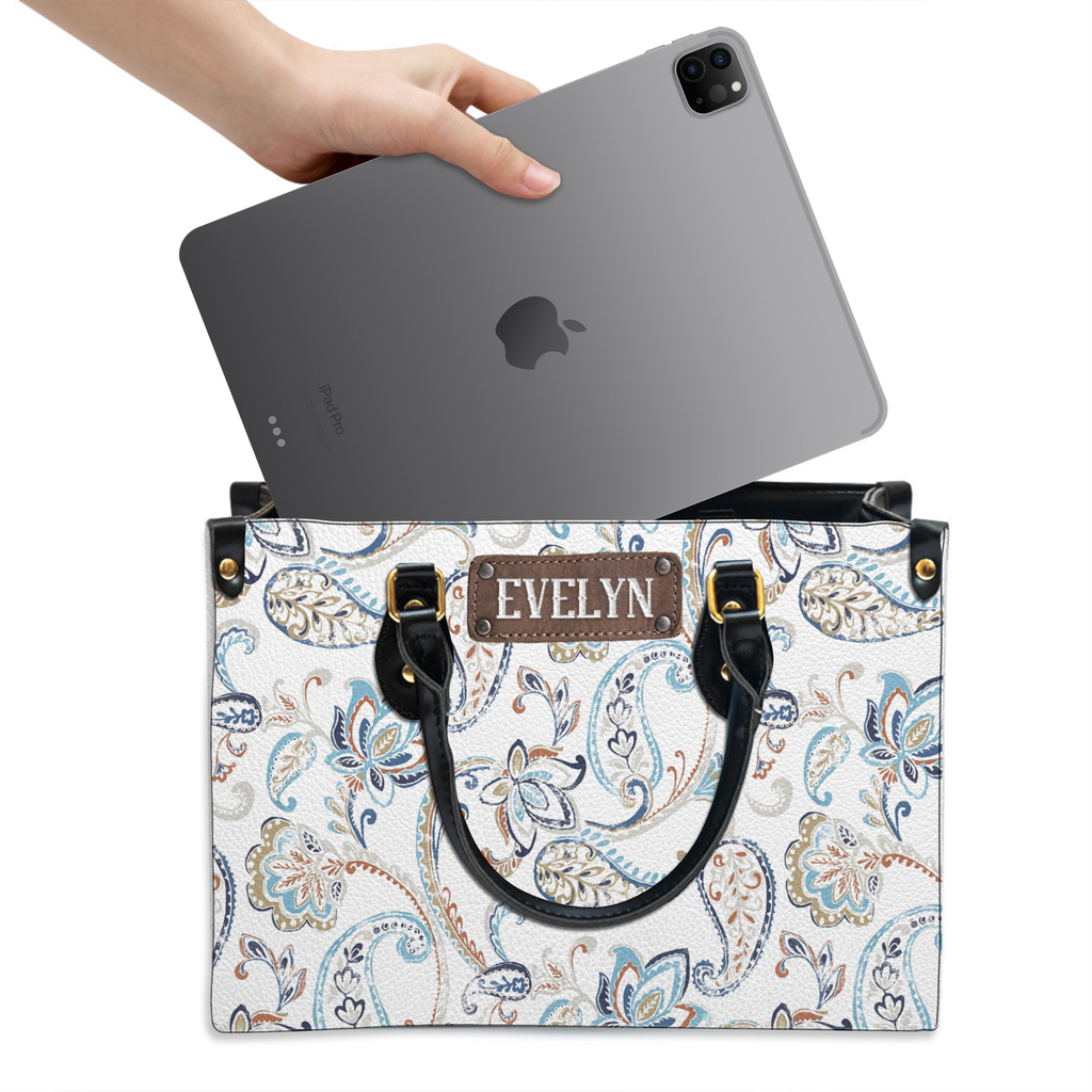 Vintage Paisley Pattern Custom Leather Handbag - Personalized Custom Leather Bag