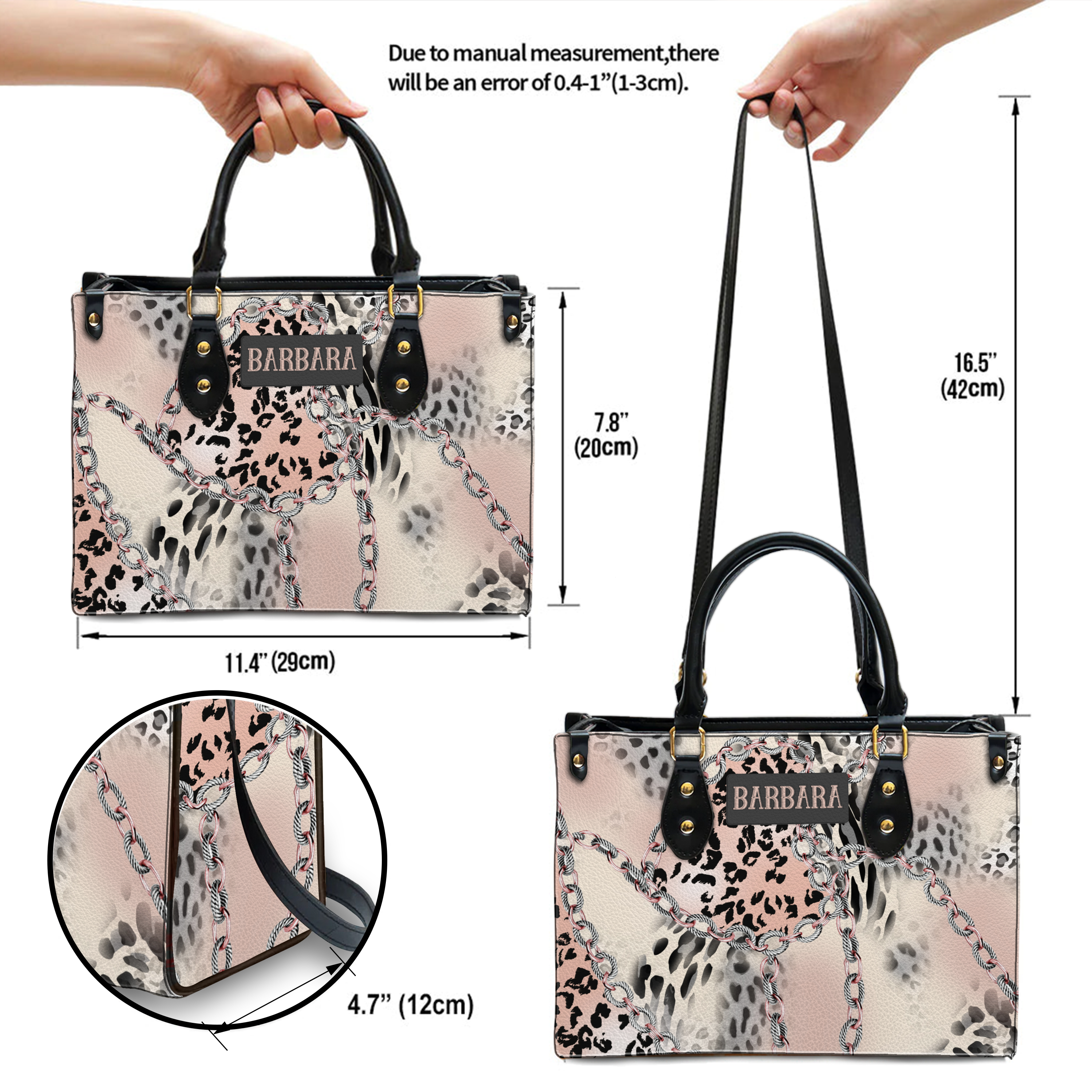 Vintage Pink Cheetah Chains Custom Leather Handbag - Personalized Custom Leather Bag