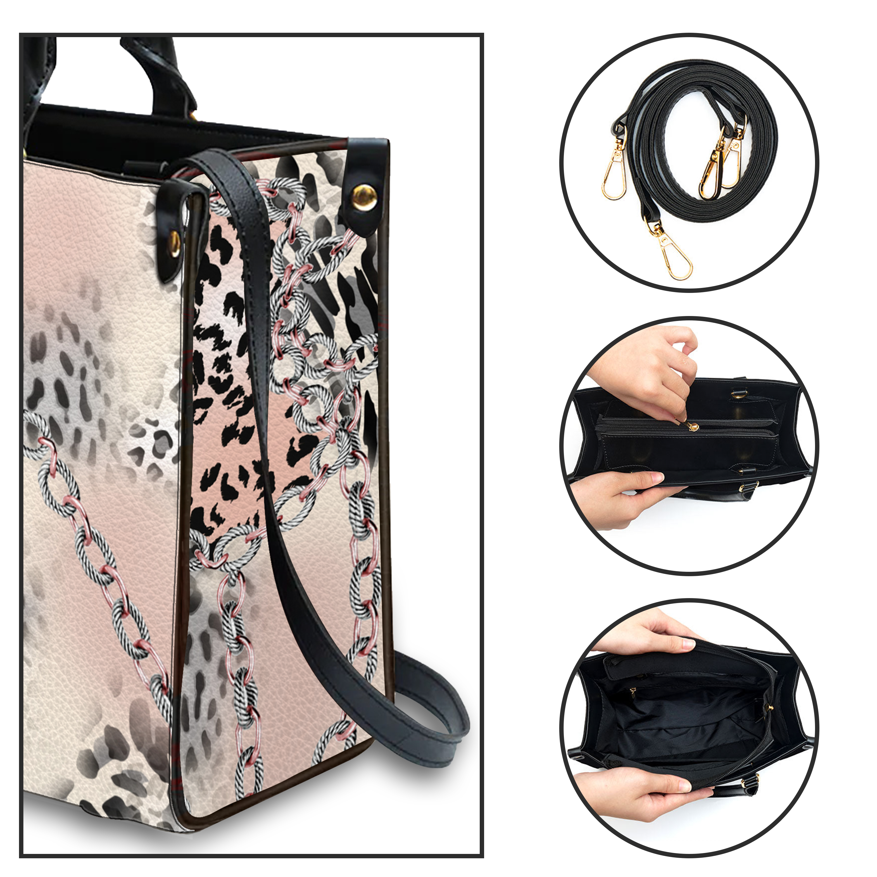 Vintage Pink Cheetah Chains Custom Leather Handbag - Personalized Custom Leather Bag