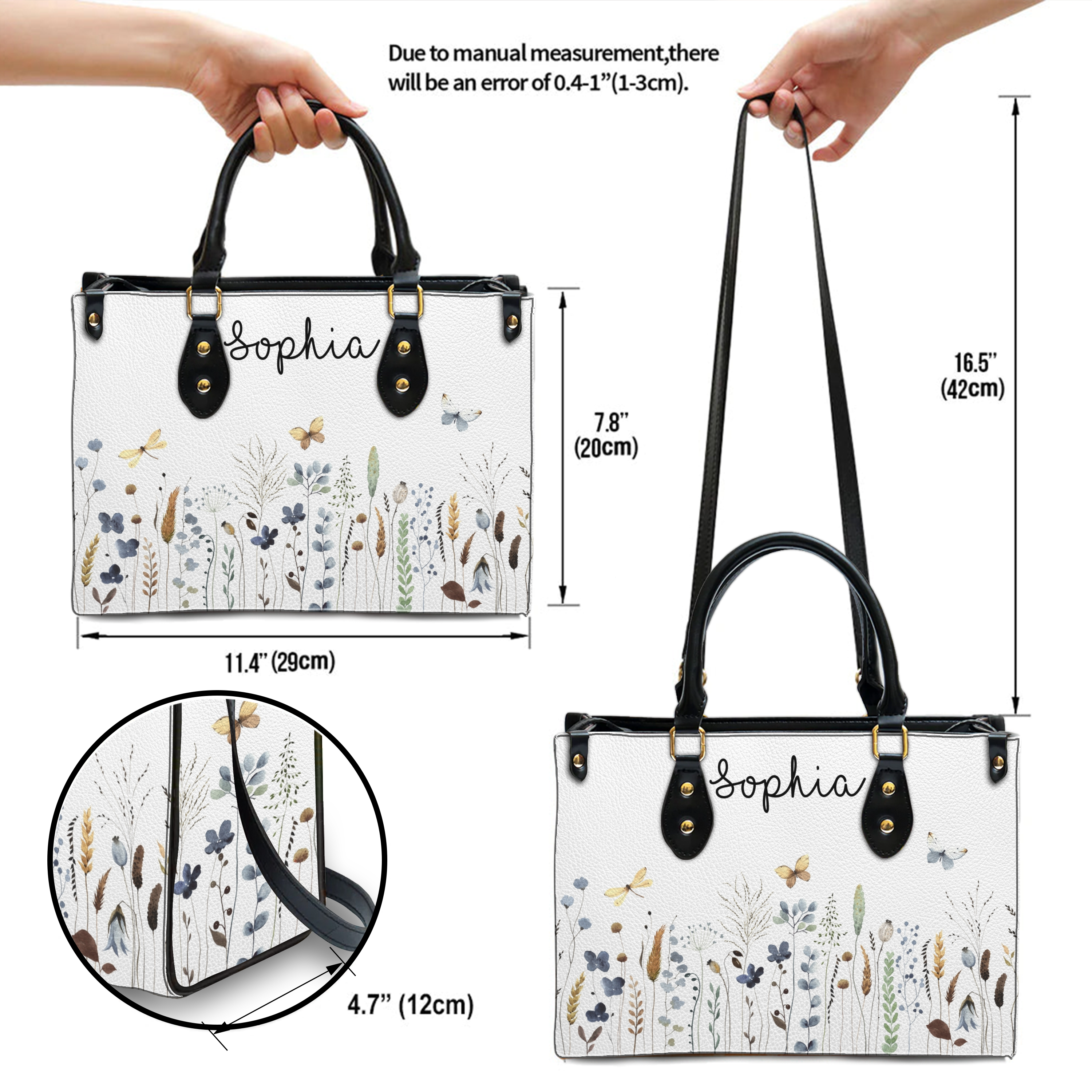 Wildflower Butterfly Custom Leather Handbag - Personalized Custom Leather Bag