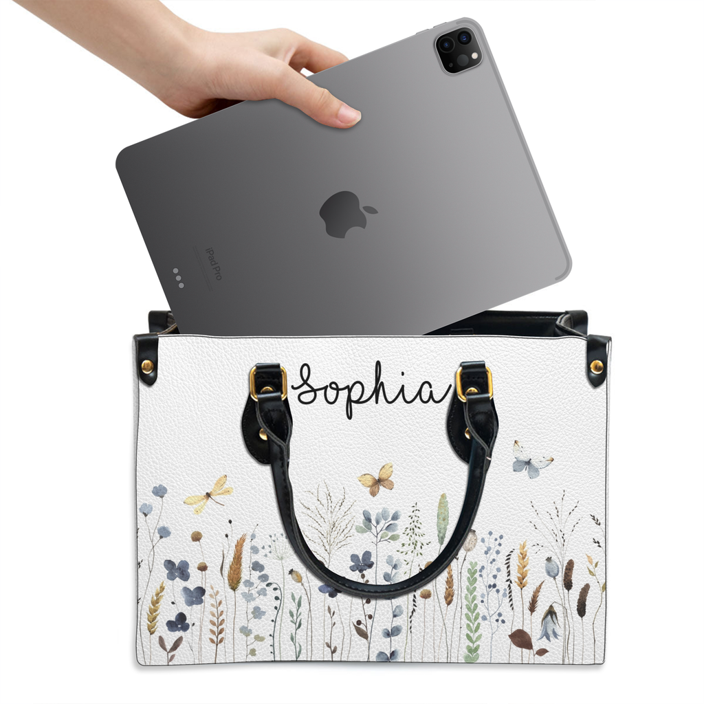 Wildflower Butterfly Custom Leather Handbag - Personalized Custom Leather Bag