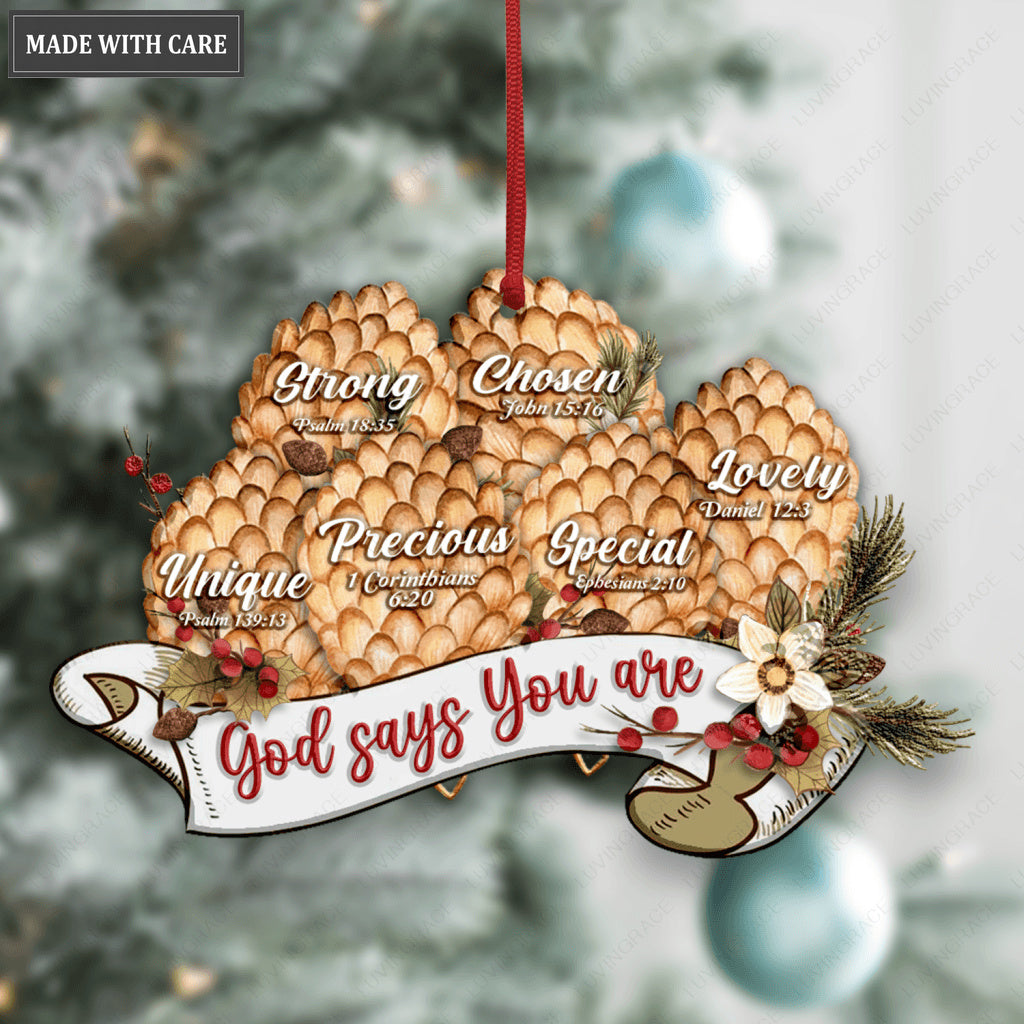 Vintage Ribbon Christmas Pinecone Floral God Says You Are Ornament
