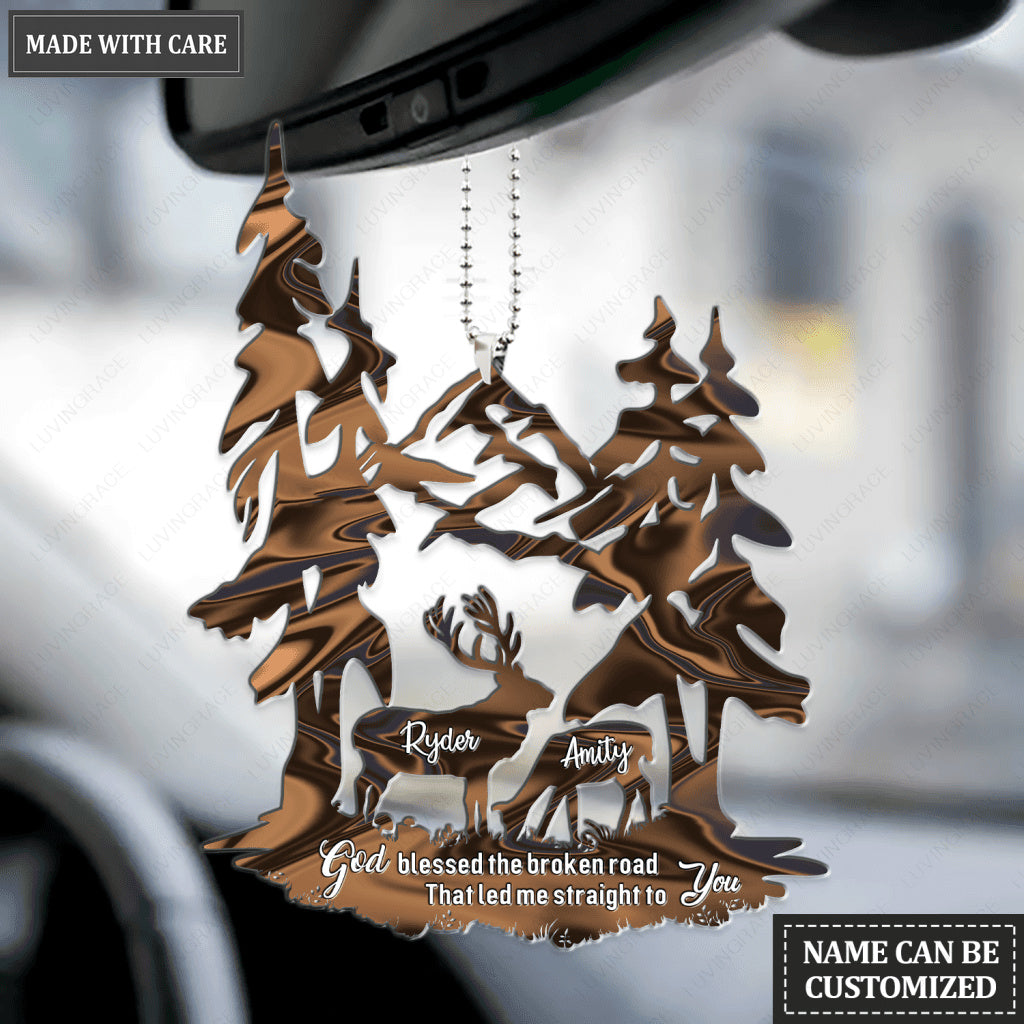 Deer Silhouette In Forest God Blessed Personalized Ornament